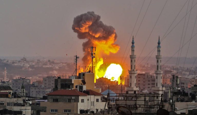 A picture taken on July 20, 2018 shows a fireball exploding in Gaza City during Israeli bombardment.

Israeli aircraft and tanks hit targets throughout the Gaza Strip on July 20 after shots were fired at troops along the border, the army said, with Gaza's health ministry reporting three Palestinians killed.  / AFP PHOTO / BASHAR TALEBBASHAR TALEB/AFP/Getty Images