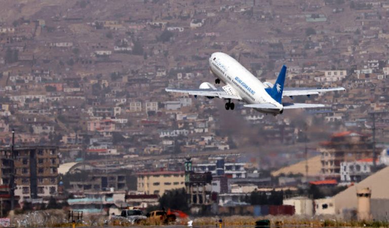 An Ariana Afghan Airlines aircraft takes off from the airport in Kabul on September 11, 2021. (Photo by Karim SAHIB / AFP) (Photo by KARIM SAHIB/AFP via Getty Images)