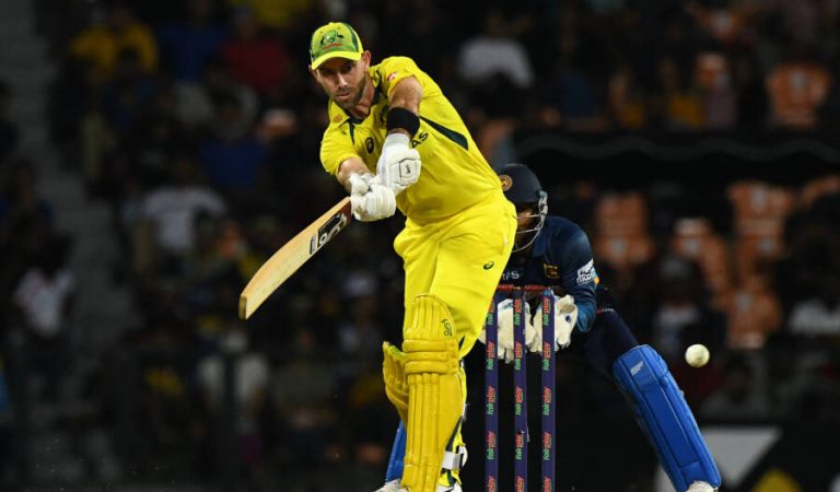 Australia's Glenn Maxwell plays a shot during the first one-day international (ODI) cricket match between Sri Lanka and Australia at the Pallekele International Cricket Stadium in Kandy on June 14, 2022. (Photo by Ishara S. KODIKARA / AFP)