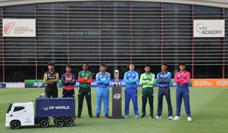 (L-R) Deeaz Patro Captain of Malaysia, Ashok Dhami Captain of Nepal, Azizul Hakim Tamim Captain of Bangladesh, Ayush Mhatre Captain of India, Mahboob Khan Captain of Afghanistan, Farhan Yousaf Captain of Pakistan, Vimath Dinsara Captain of Sri Lanka and Yayin Rai Captain of UAE pose for a picture with the trophy ahead of the ACC Men’s U19 Asia Cup 2025 at the ICC Academy Ground, Dubai, United Arab Emirates, on 11 December 2025.

Photo by CREIMAS for Asian Cricket Council

RESTRICTED TO EDITORIAL USE
