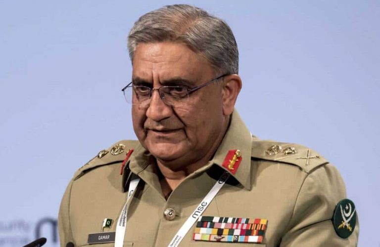 In this Feb. 17, 2018 photo, Chief of Pakistani Army staff, Qamar Javed Bajwa, speaks at the Security Conference in Munich, Germany. (Sven Hoppe/dpa via AP)