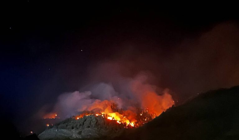 Wildfire spreads in Bitsch, Valais, Switzerland, July 17, 2023. Switzerland Valais Police/Handout via REUTERS