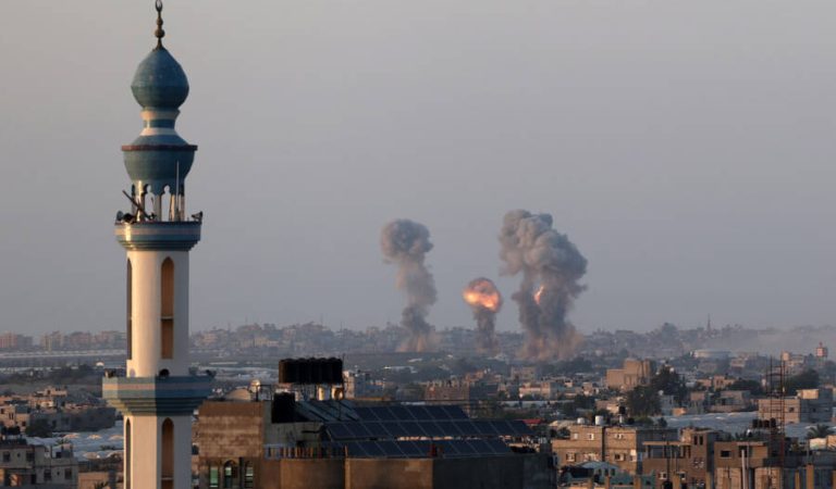 Israeli-air-strikes-on-the-city-of-Rafah-in-the-southern-Gaza-Strip-on-May-12-2021.-Photo-by-Abed-Rahim-Khatib