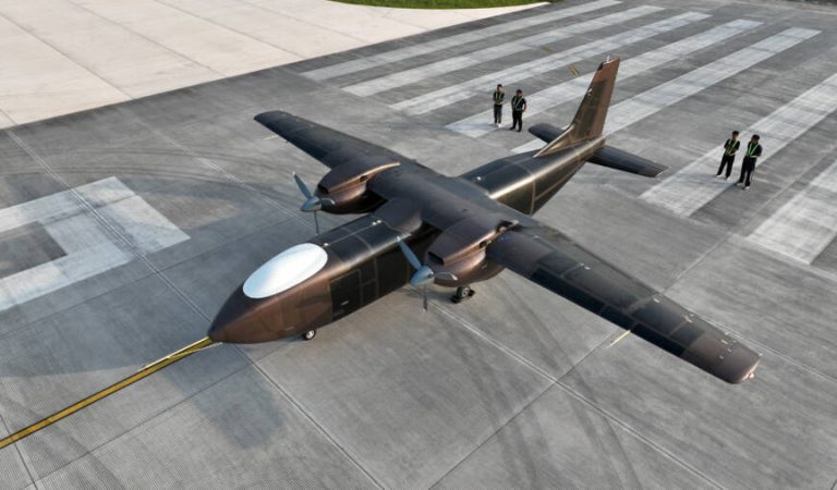 An unmanned cargo aircraft developed by Sichuan Tengden Sci-tech Innovation Co. takes part in a maiden flight at an airport in Zigong, Sichuan province, China August 11, 2024. China Daily via REUTERS