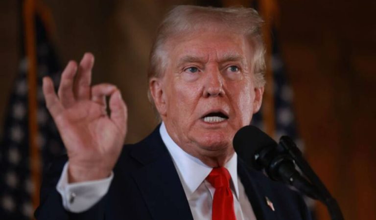 PALM BEACH, FLORIDA - AUGUST 08: Republican presidential candidate former President Donald Trump speaks during a press conference at Mr. Trump's Mar-a-Lago estate on August 08, 2024, in Palm Beach, Florida. Polls currently show a close race between Trump and Democratic presidential candidate, U.S. Vice President Kamala Harris.  (Photo by Joe Raedle/Getty Images)