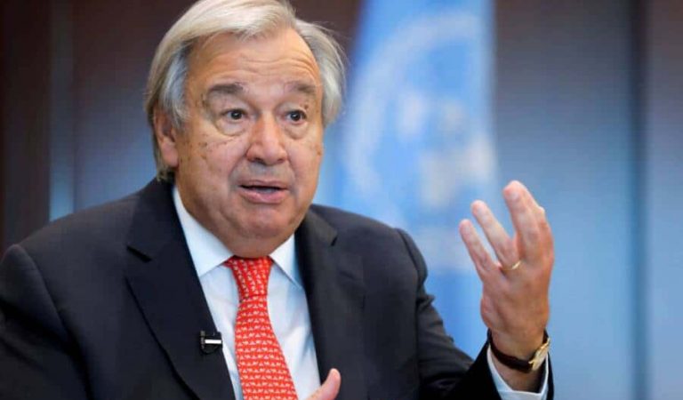 FILE PHOTO: United Nations Secretary-General Antonio Guterres gestures during an interview with Reuters at the United Nations Headquarters in Manhattan, New York City, U.S., September 15, 2021. REUTERS/Andrew Kelly/File Photo