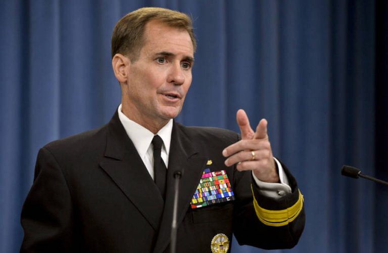 Pentagon Press Secretary Rear Adm. John Kirby takes questions from the news media in the Pentagon Press Briefing Room August 1, 2014.DoD Photo by Glenn Fawcett (Released)