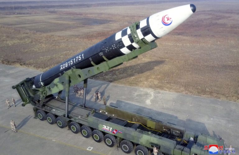 An intercontinental ballistic missile (ICBM) is prepared for launch in this undated photo released on November 19, 2022 by North Korea's Korean Central News Agency (KCNA). KCNA via REUTERS ATTENTION EDITORS - THIS IMAGE WAS PROVIDED BY A THIRD PARTY. NO THIRD PARTY SALES. SOUTH KOREA OUT. NO COMMERCIAL OR EDITORIAL SALES IN SOUTH KOREA. REUTERS IS UNABLE TO INDEPENDENTLY VERIFY THIS IMAGE.
