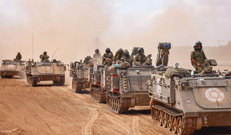 Mandatory Credit: Photo by HANNIBAL HANSCHKE/EPA-EFE/Shutterstock (14153653r)

Israeli troops in Armoured Personnel Carriers patrolling along the Israel-Gaza border 18 October 2023.  Israel has warned all citizens of the Gaza Strip to move to the south ahead of an expected invasion. More than 2,750 Palestinians and 1,300 Israelis have been killed according to the IDF and Palestinian health ministry, after Hamas militants launched an attack against Israel from the Gaza Strip on 07 October.

Israeli forces along the border with Gaza, Israel - 17 Oct 2023