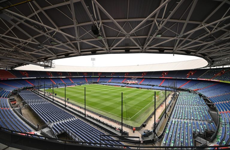 ROTTERDAM, NETHERLANDS - SEPTEMBER 30: A general view inside the stadium prior to the UEFA Europa Conference League group E match between Feyenoord and Slavia Praha at De Kuip on September 30, 2021 in Rotterdam, Netherlands. (Photo by Lukas Schulze - UEFA/UEFA via Getty Images)