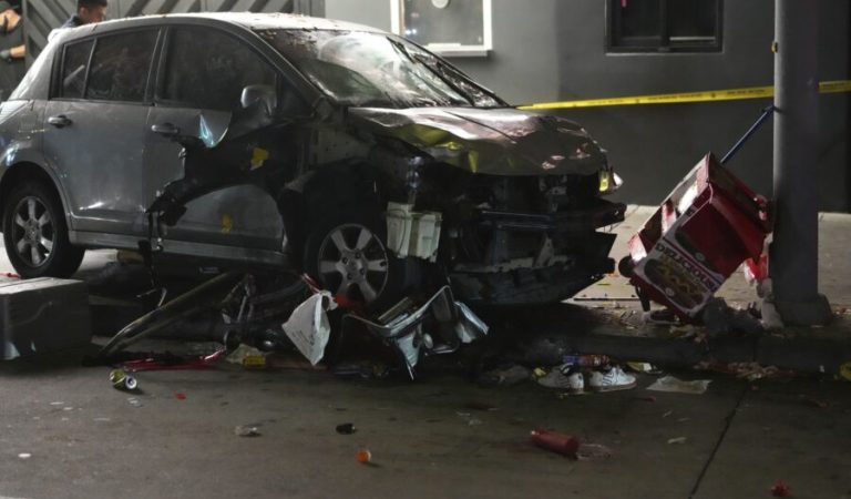 Driving through crowds in Los Angeles