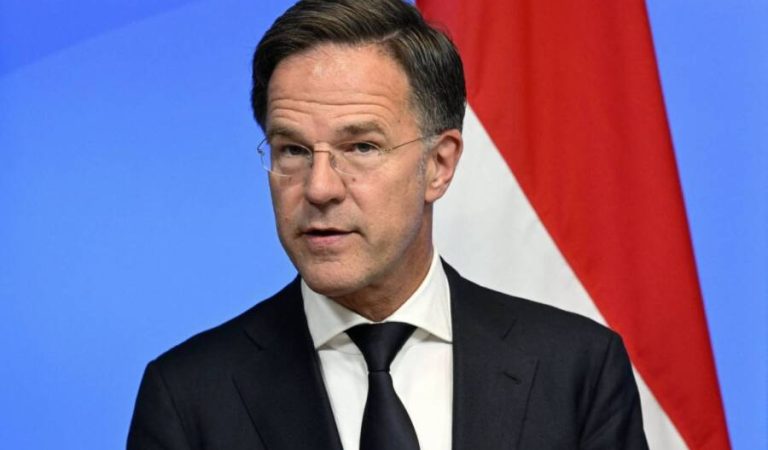 (FILES) Netherlands' then Prime Minister Mark Rutte addresses a joint press conference with his Finnish counterpart in Helsinki, Finland on June 13, 2024. Mark Rutte takes over from Jens Stoltenberg as NATO secretary general on October 1, 2024. (Photo by Mikko Stig / Lehtikuva / AFP) / Finland OUT