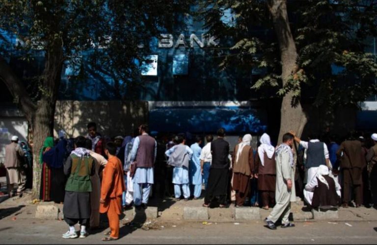 People Gathering Outside a Bank in Afghanistan1