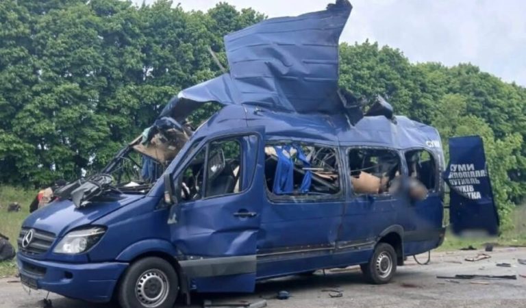 Russian drone attacks bus carrying civilians in Ukraine