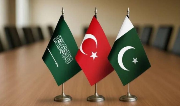 The flags of Turkey, Saudi Arabia, and Pakistan