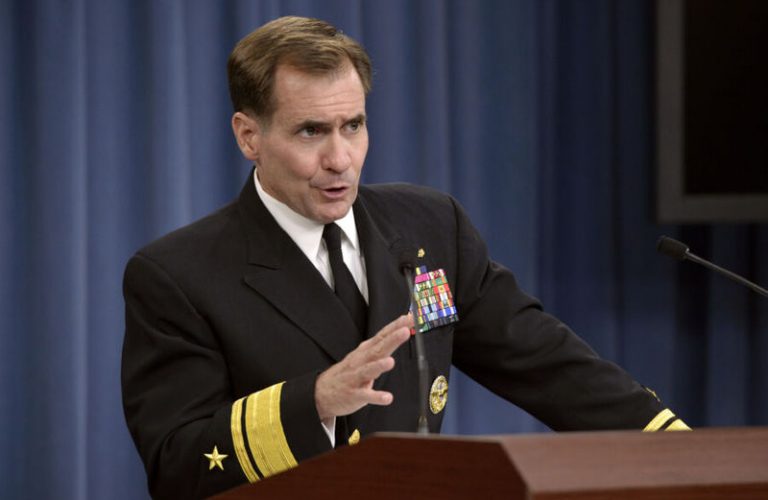 Pentagon Press Secretary Navy Rear Adm. John Kirby answers questions from the media during a press briefing held in the Pentagon Press Briefing Room, June 17, 2014. Kirby took questions about the capture of Ahmed abu Khattalah, an alleged leader in the September 11, 2012, attack on the U.S. diplomatic compound in Benghazi, Libya which left U.S. Ambassador Christopher Stevens and three other Americans dead. DoD Photo by Glenn Fawcett (Released)