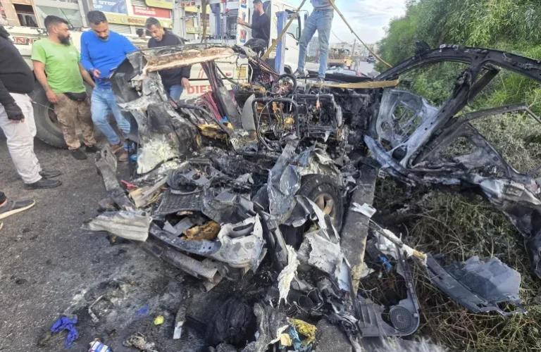 Parts of a vehicle destroyed in an Israeli strike