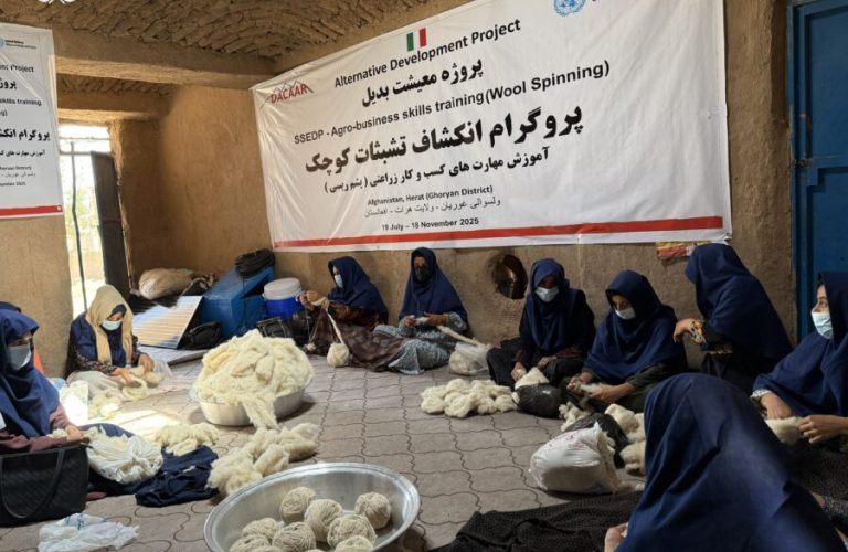 Women in a wool spinning workshop