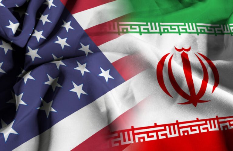 Flags of the USA and Iran