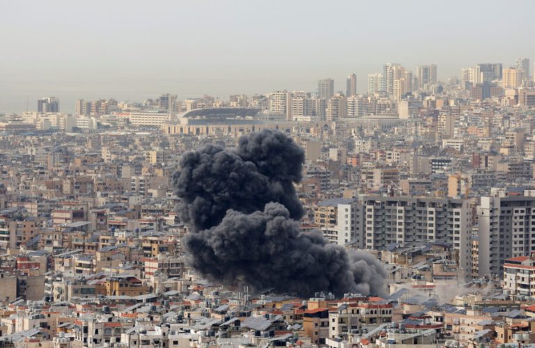 Smoke billows over Beirut's southern suburbs following Israeli strike after issuing an evacuation warning for the area, as seen from Baabda, Lebanon, March 28, 2025. REUTERS/Mohamed Azakir