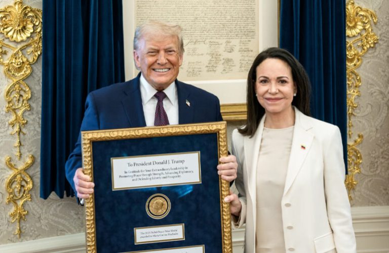 Venezuelan opposition leader gives her Nobel Peace Prize to Trump