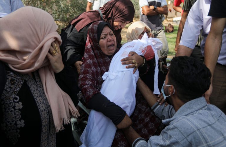 FILE — A funeral of Palestinians killed in Israeli airstrikes in Khan Younis, in the southern Gaza Strip on Oct. 10, 2023. Hamas leaders say they waged their Oct. 7 attack on Israel because they believed the Palestinian cause was slipping away, and that only violence could revive it. (Yousef Masoud/The New York Times)