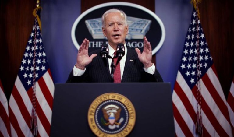 U.S. President Joe Biden delivers remarks to Defense Department personnel during a visit to the Pentagon in Arlington, Virginia, U.S., February 10, 2021. REUTERS/Carlos Barria
