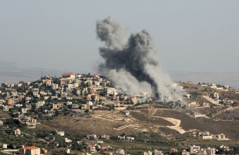 Smoke billows from the site of an Israeli airstrike on the southern Lebanese village of Khiam near the border on June 8, 2024 amid ongoing cross-border tensions as fighting continues between Israel and Hamas militants in the Gaza Strip. (Photo by Rabih DAHER / AFP)